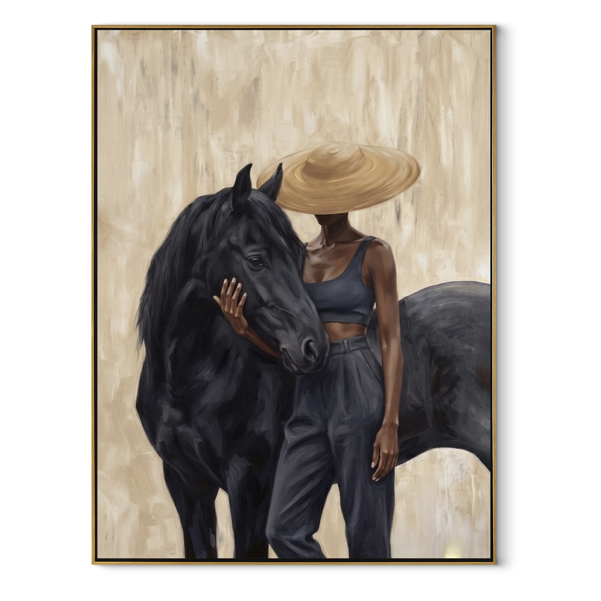 Rider Crosses Quiet Prairie textured figurative painting, vertical canvas artwork