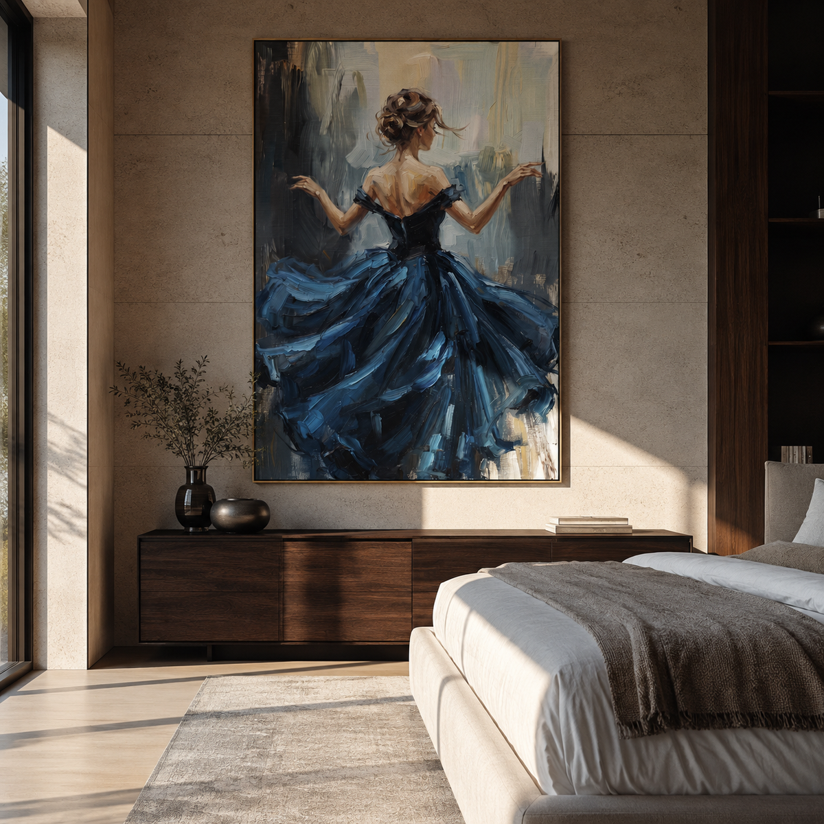 Blue Gown Finds Wind displayed as a Retro Modern room focal point