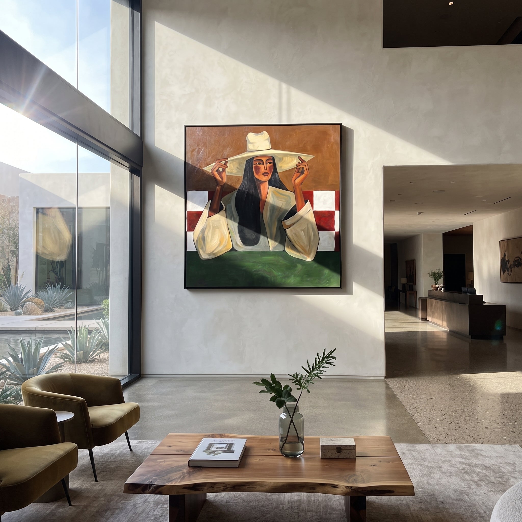 Checks Hold Green Afternoon styled in a layered residential interior