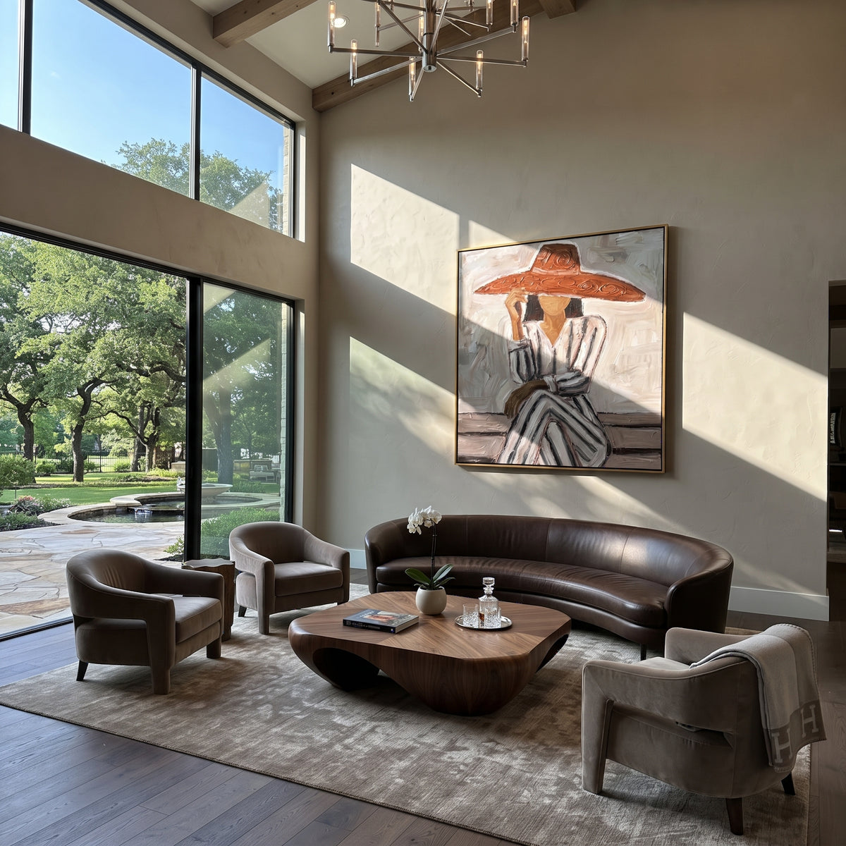 Striped Dress Meets Sun displayed as a Retro Modern room focal point