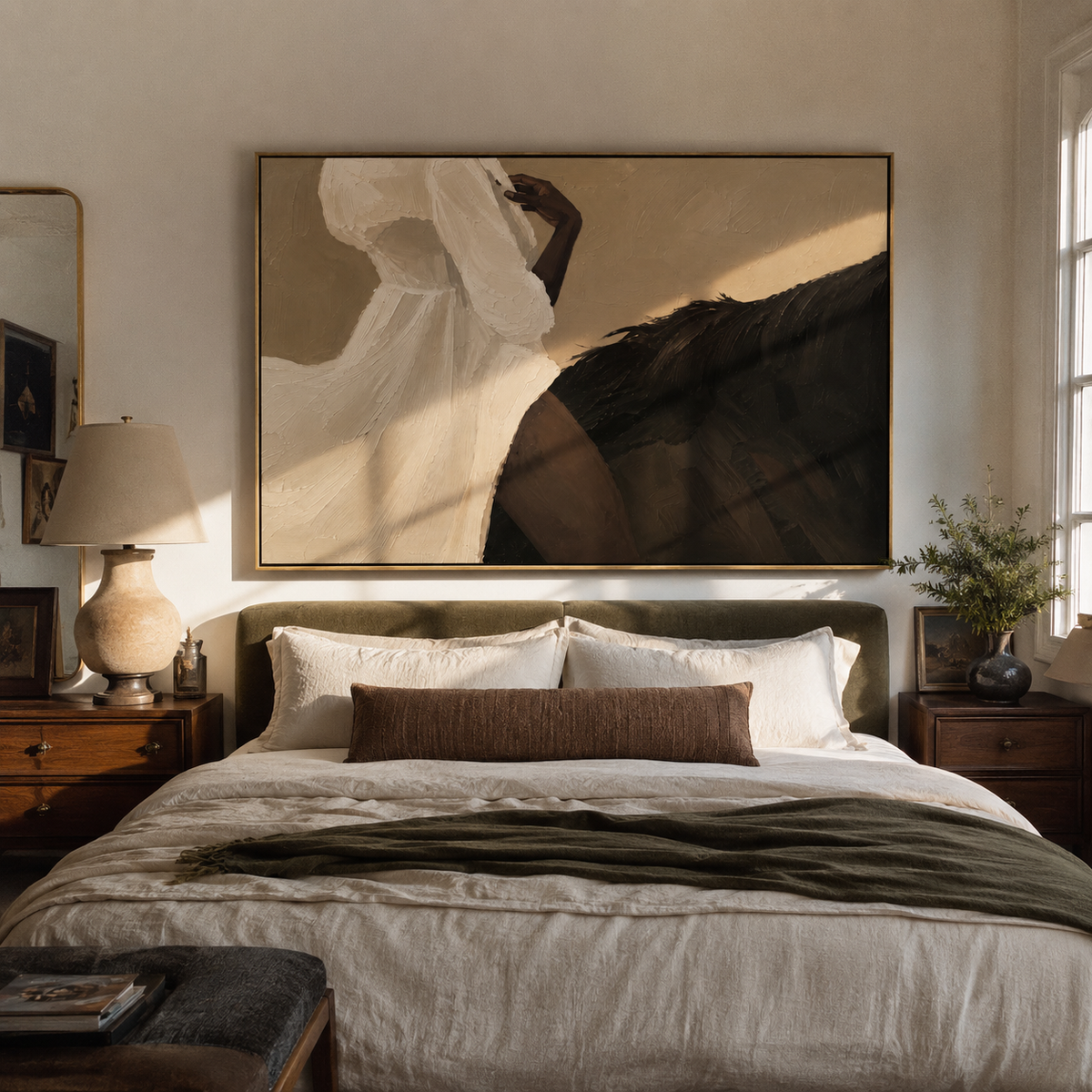 Sleep Curves Through Midnight displayed in a warm contemporary interior