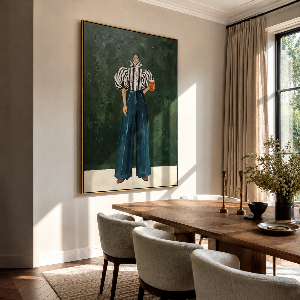 Blue Trousers Keep Rhythm presented above a contemporary console