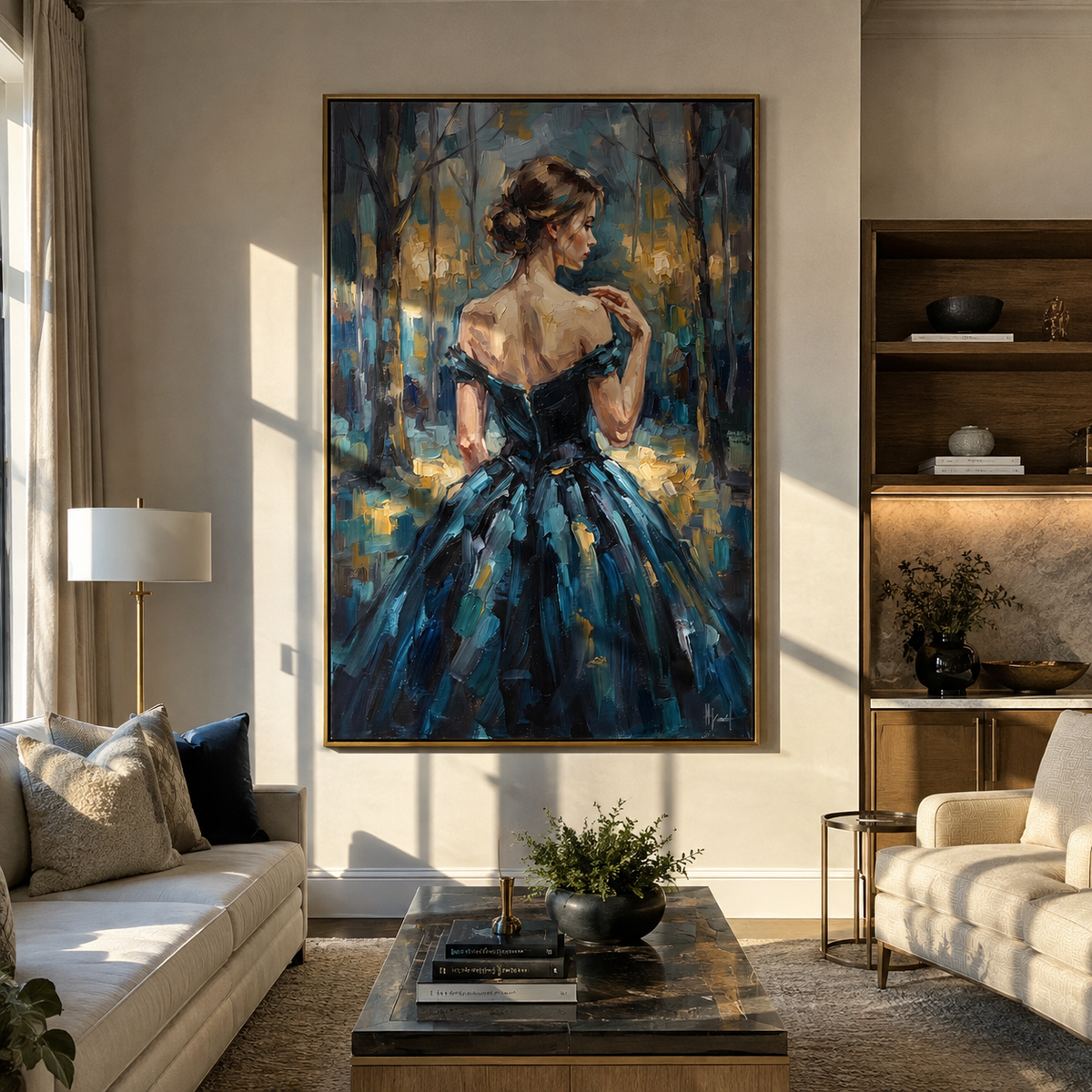 Midnight Dress Learns Motion styled with neutral modern furnishings