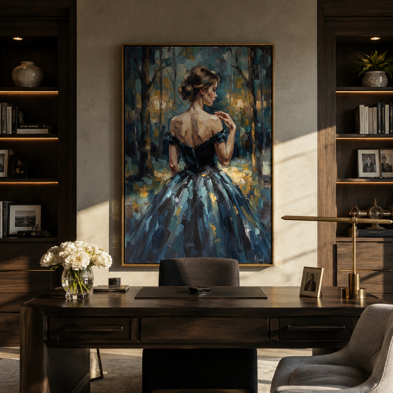Midnight Dress Learns Motion presented above a contemporary console