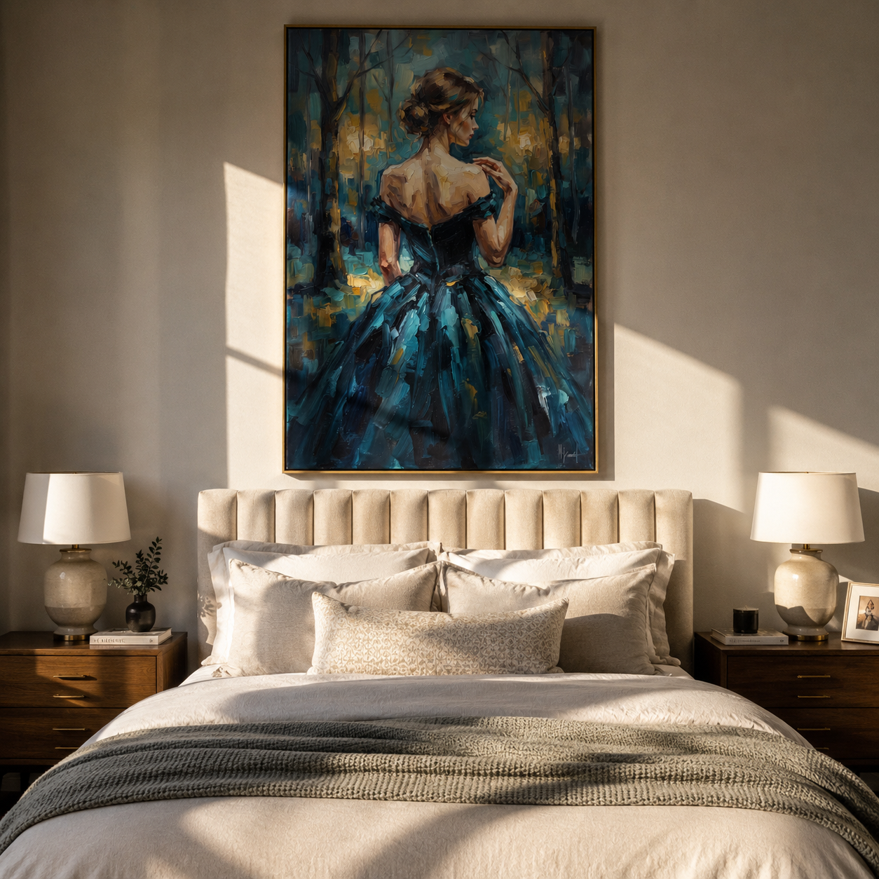 Midnight Dress Learns Motion displayed as a Retro Modern room focal point