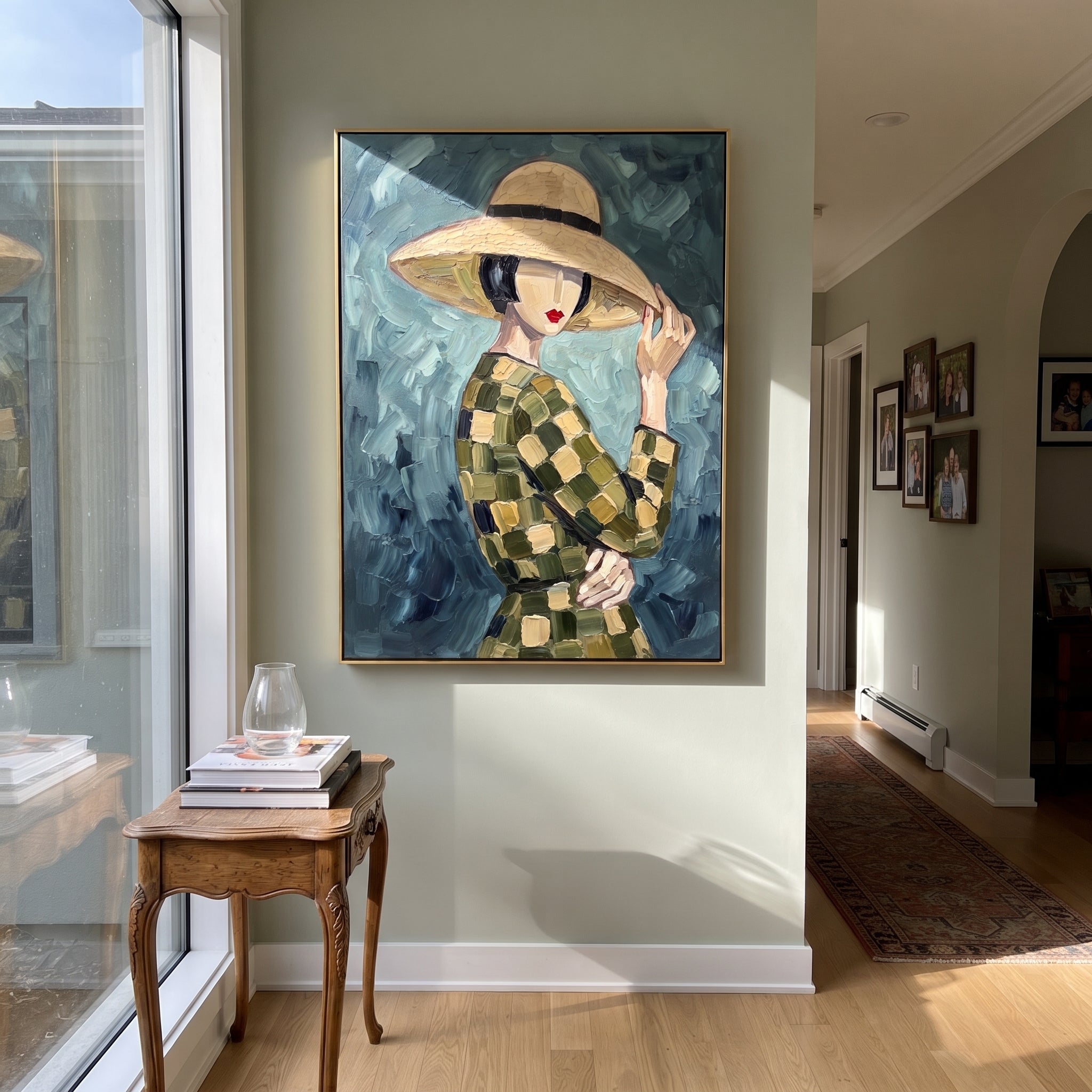 Argyle Brim Guards Blue styled with neutral modern furnishings