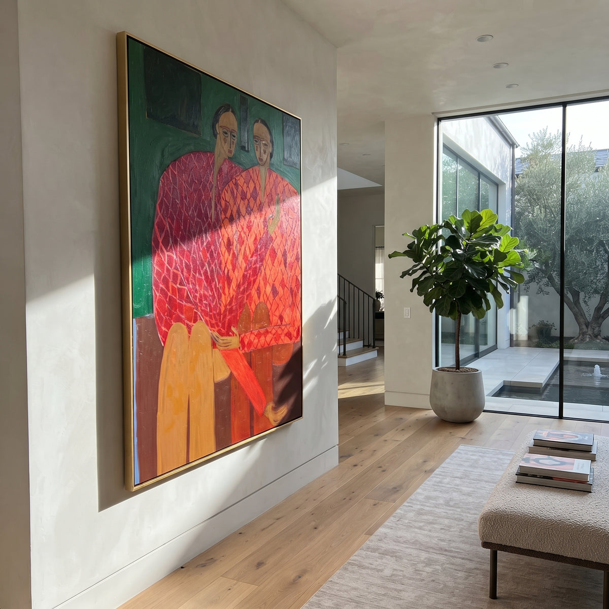 Coral Steps Into Light displayed in a warm contemporary interior