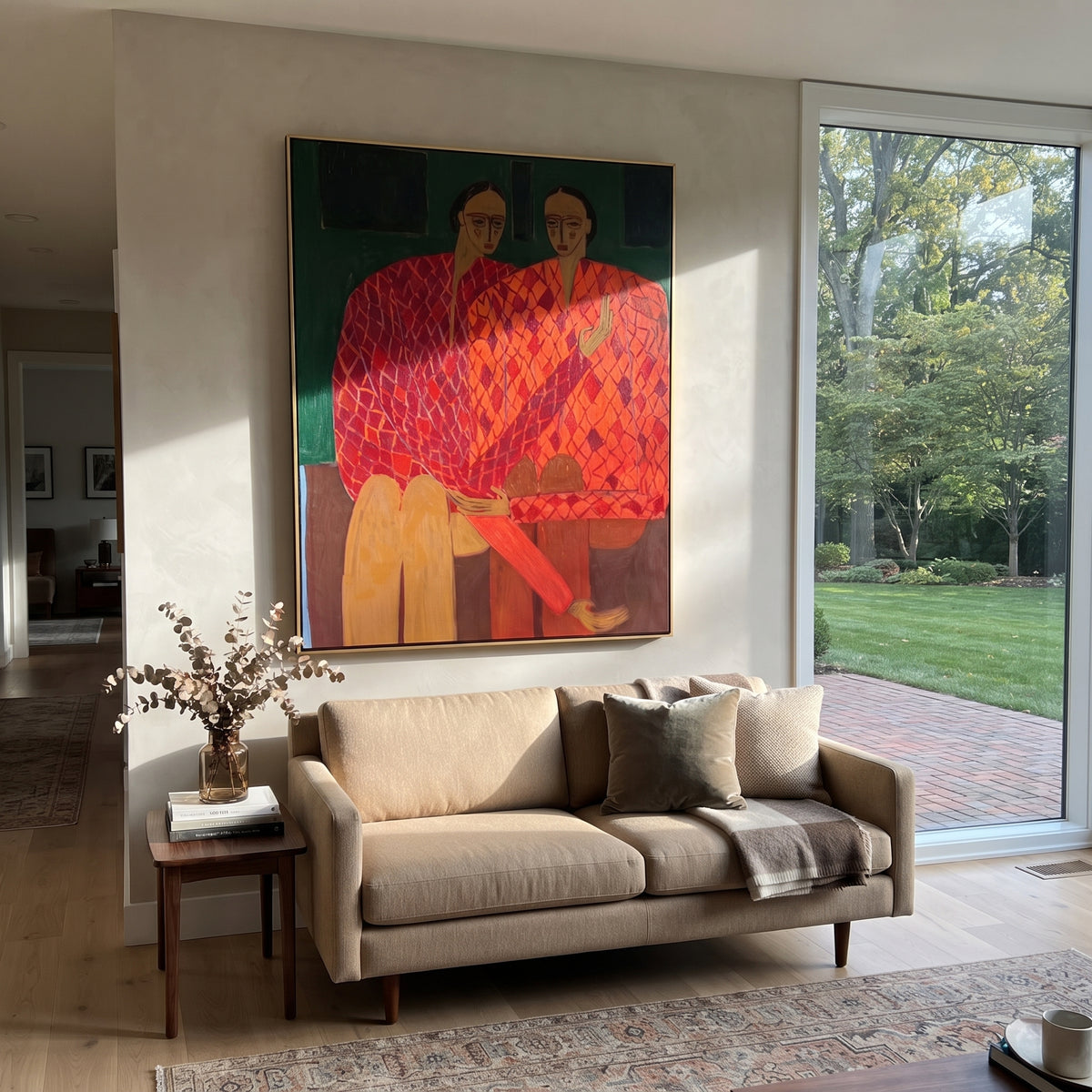 Coral Steps Into Light styled with neutral modern furnishings