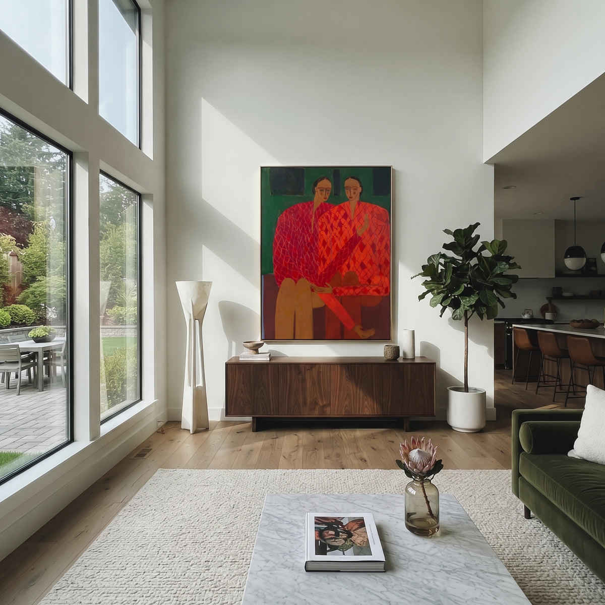 Coral Steps Into Light presented above a contemporary console