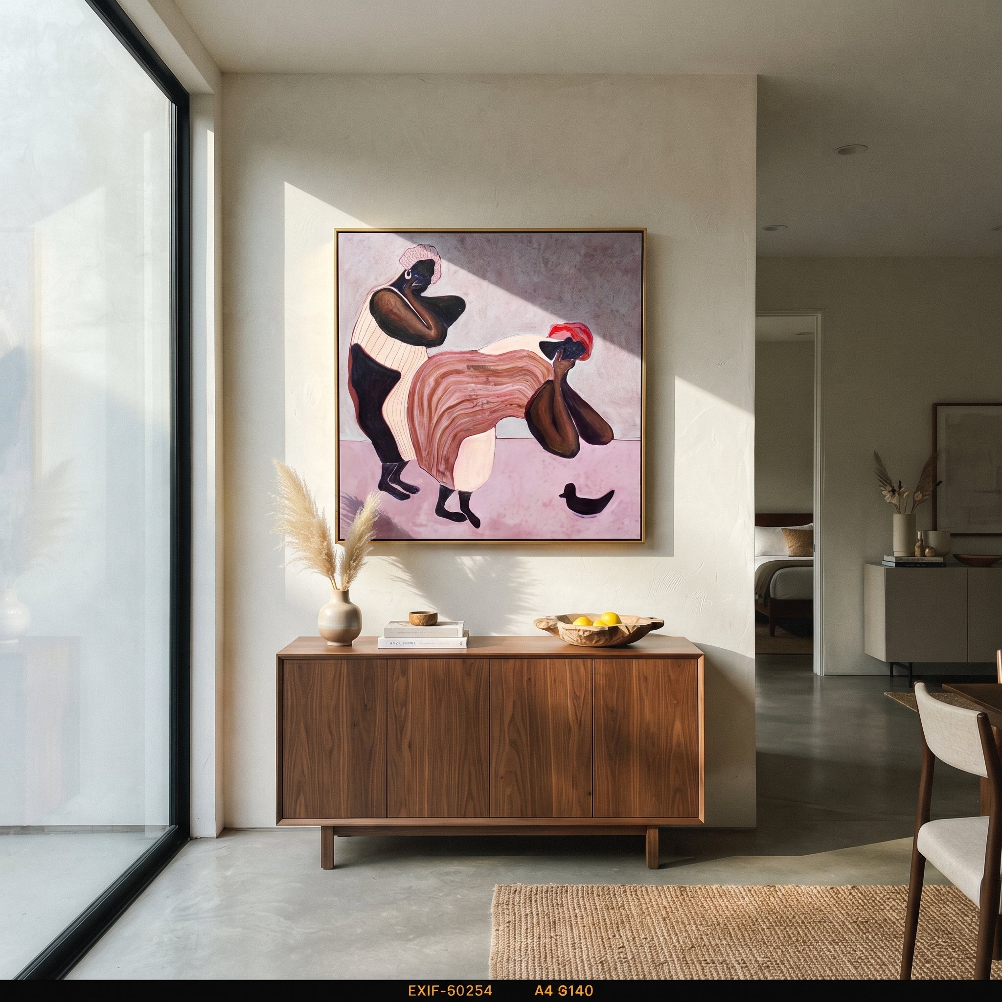 Two Horses Share Rose displayed in a warm contemporary interior