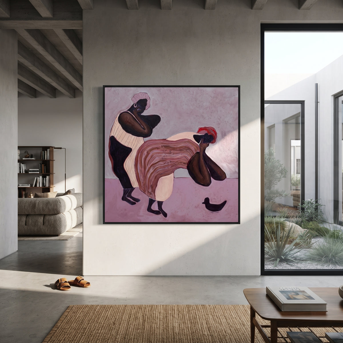 Two Horses Share Rose presented above a contemporary console