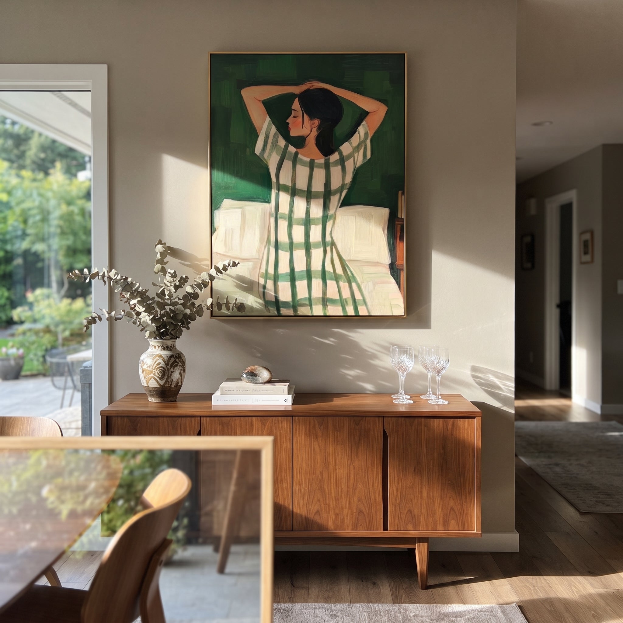 Green Dress Greets Morning styled in a layered residential interior