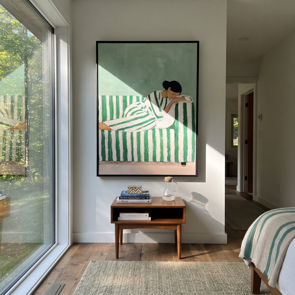 Stripes Cradle Quiet Reading styled with neutral modern furnishings