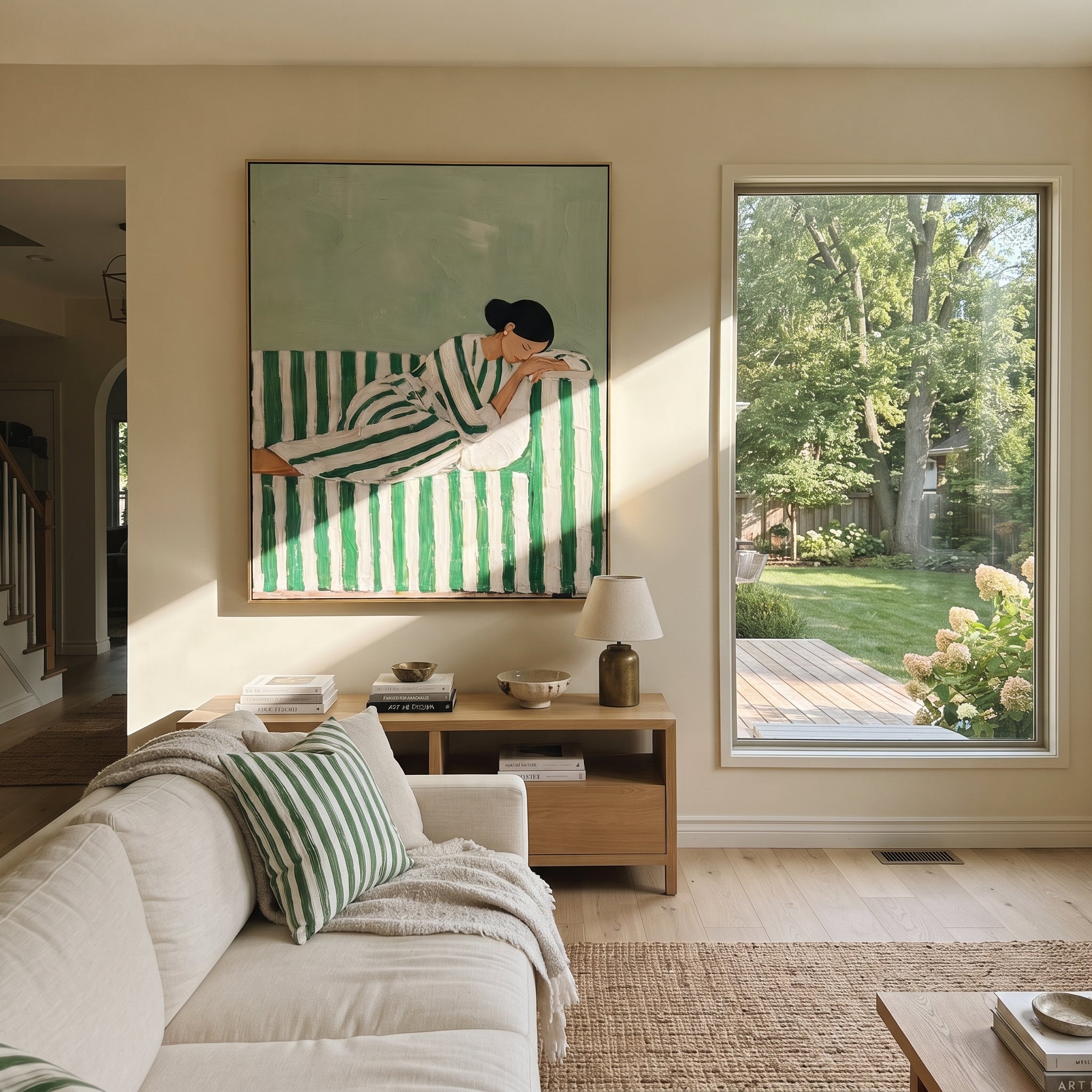 Stripes Cradle Quiet Reading displayed as a Retro Modern room focal point