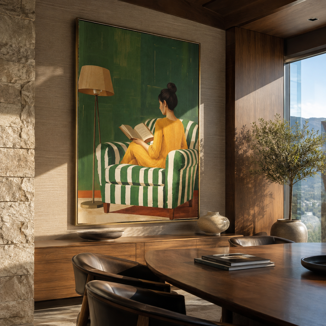 Pages Rest Against Green styled with neutral modern furnishings