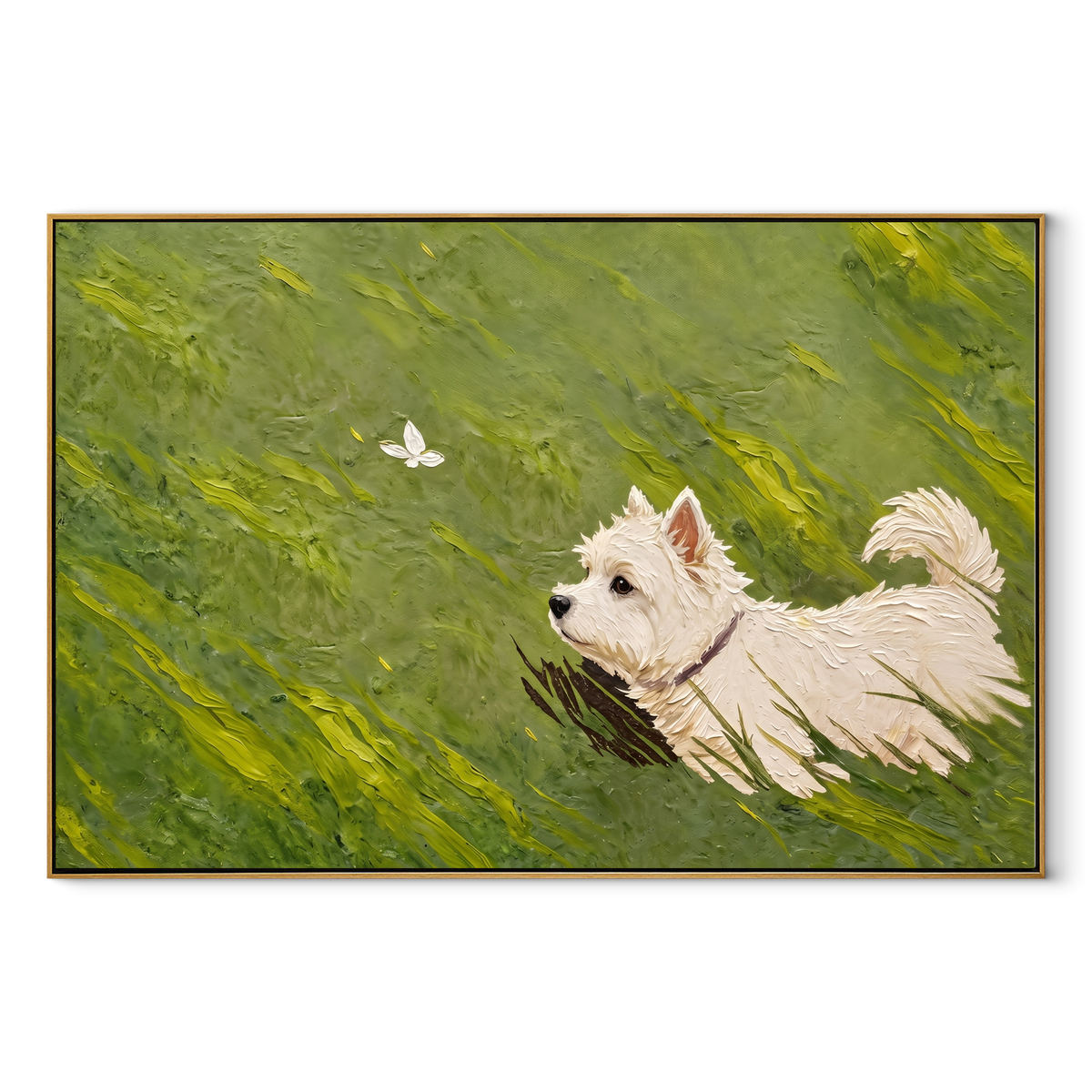 White Wings Cross Meadow textured figurative painting, horizontal canvas artwork