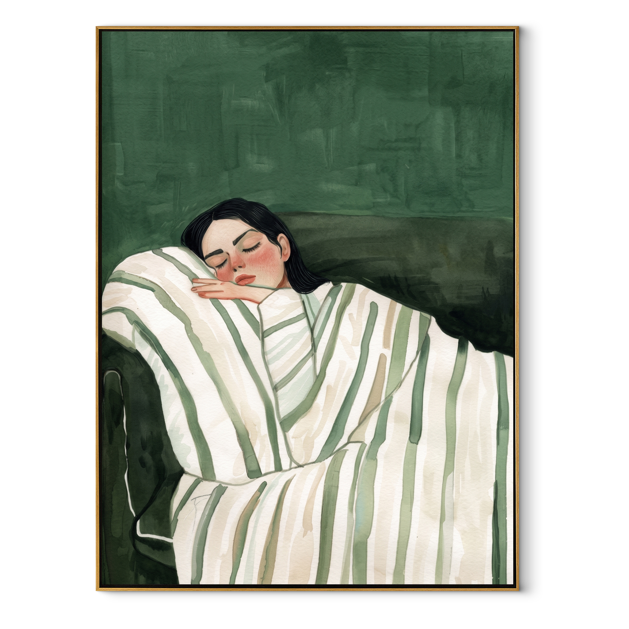 Dark Blanket Keeps Sleep textured figurative painting, vertical canvas artwork