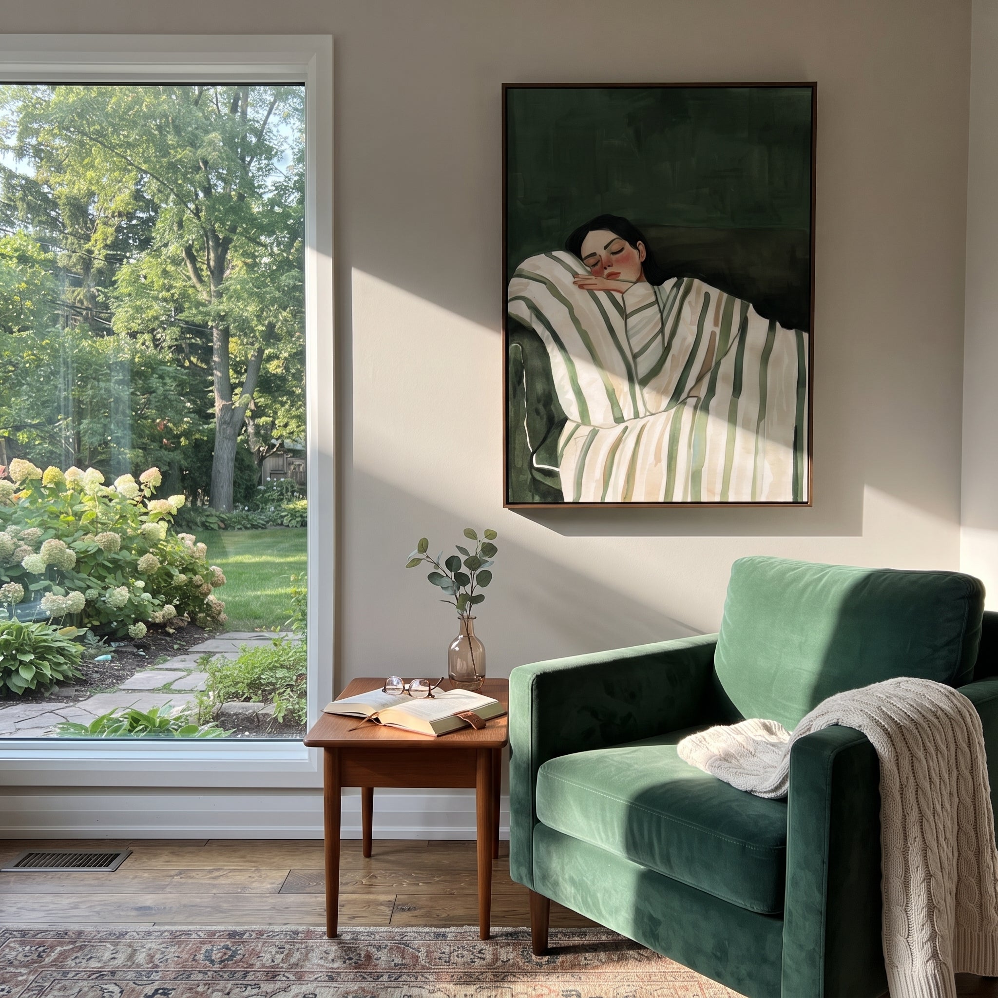 Dark Blanket Keeps Sleep styled with neutral modern furnishings