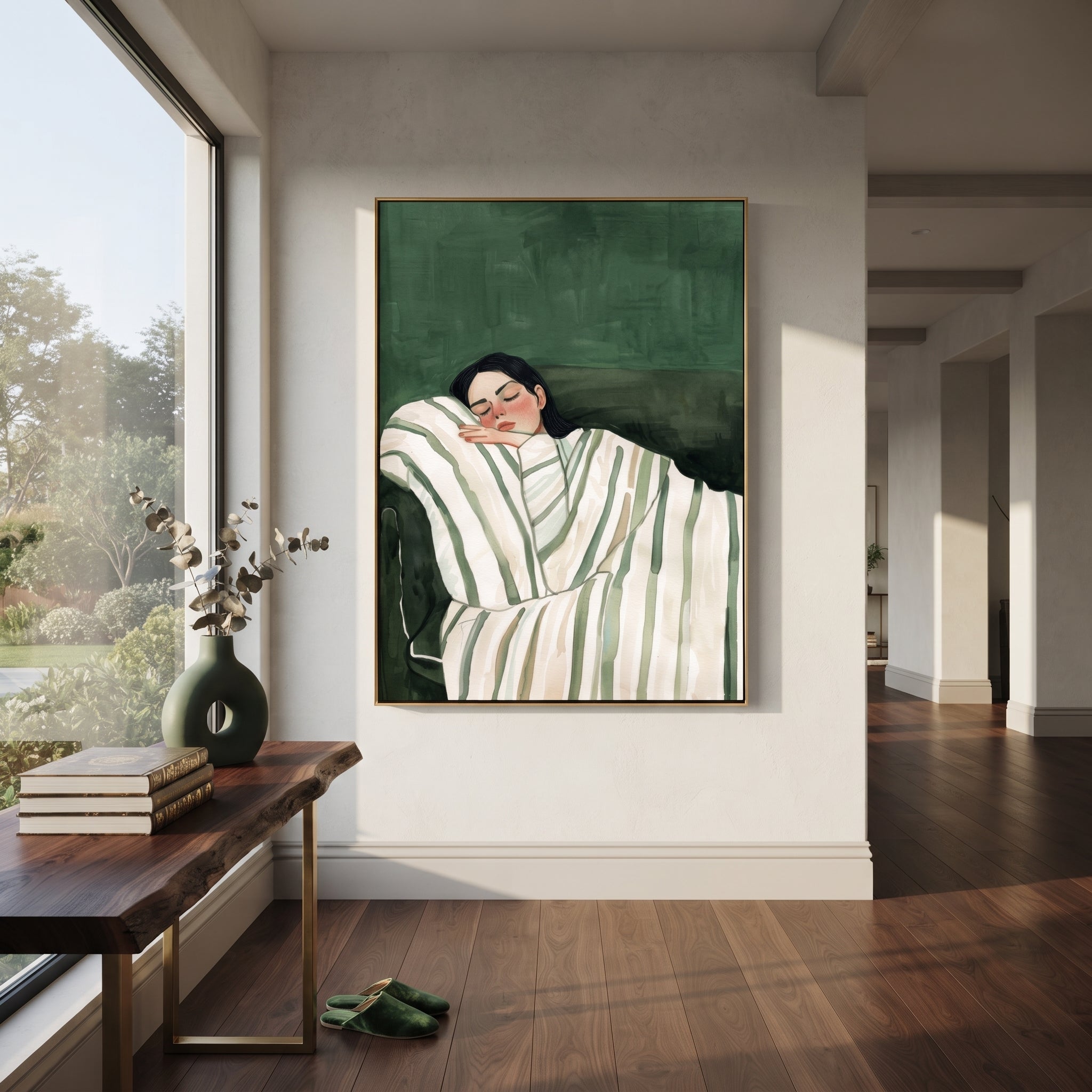 Dark Blanket Keeps Sleep displayed as a Retro Modern room focal point