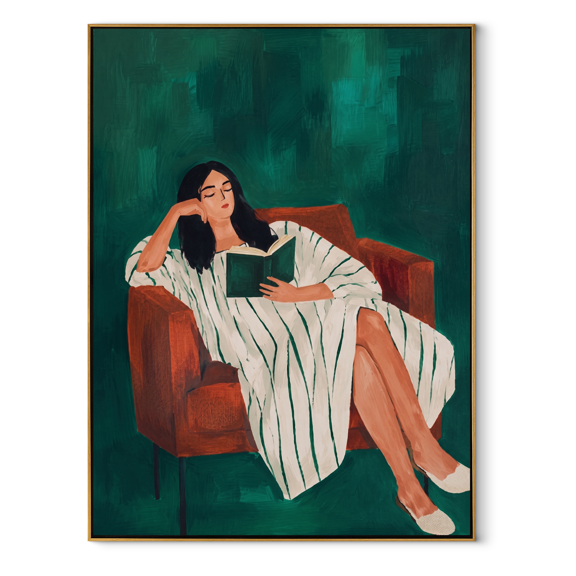 White Dress Finds Garden textured figurative painting, vertical canvas artwork