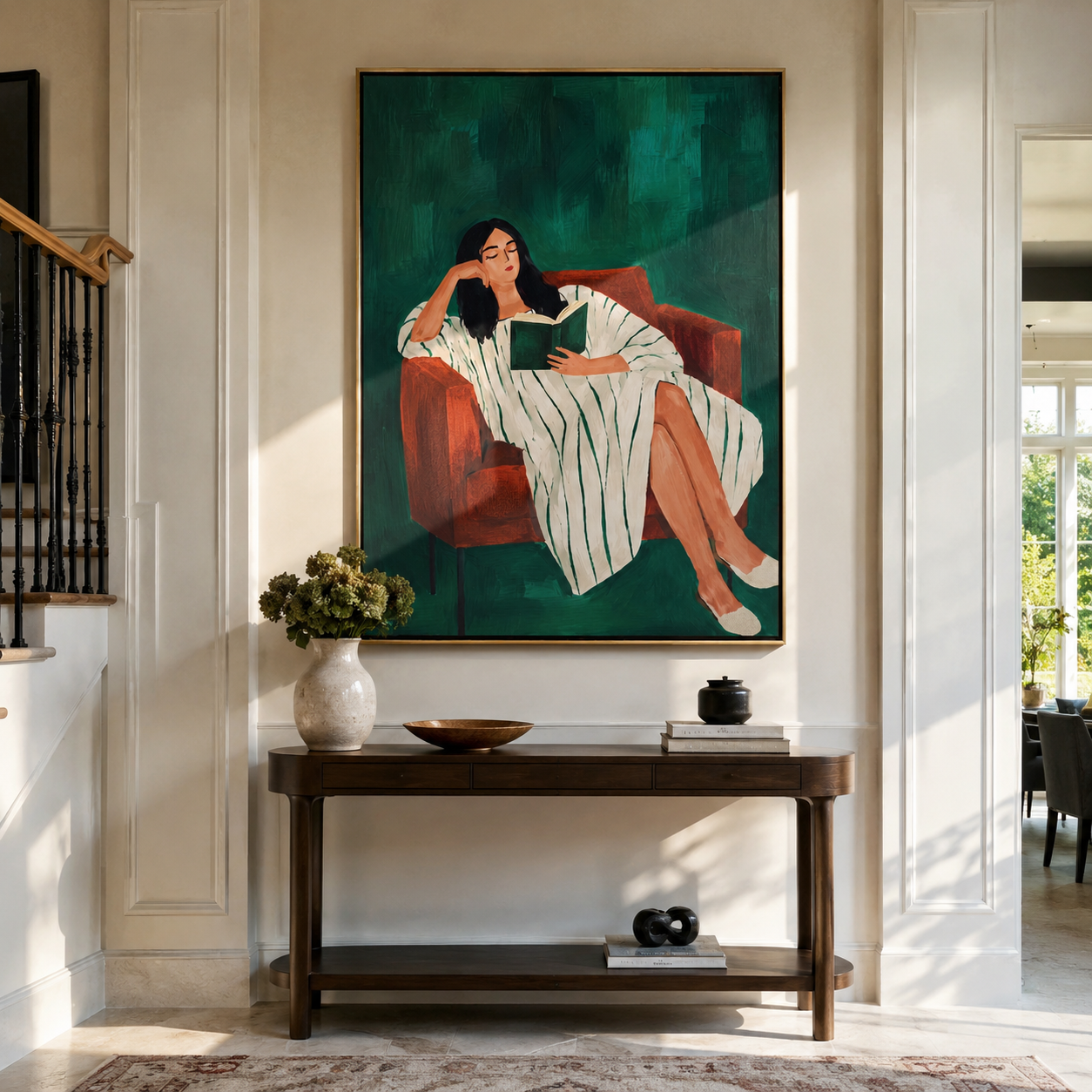 White Dress Finds Garden presented above a contemporary console