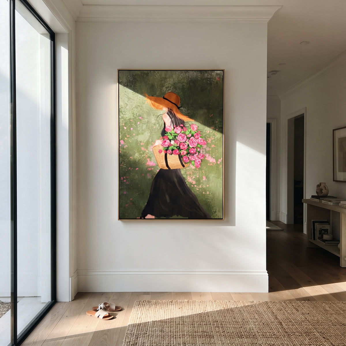 Flowers Follow Black Evening displayed as a Retro Modern room focal point