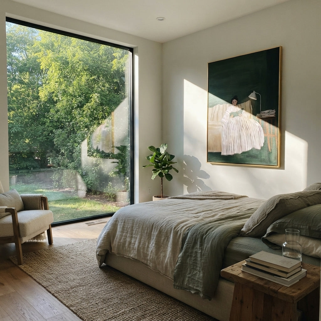 Green Night Holds White presented above a contemporary console