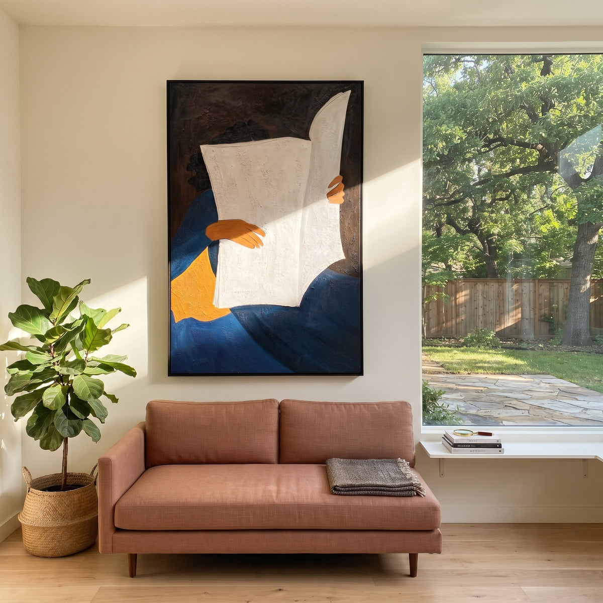 Open Pages Hide Face displayed in a warm contemporary interior