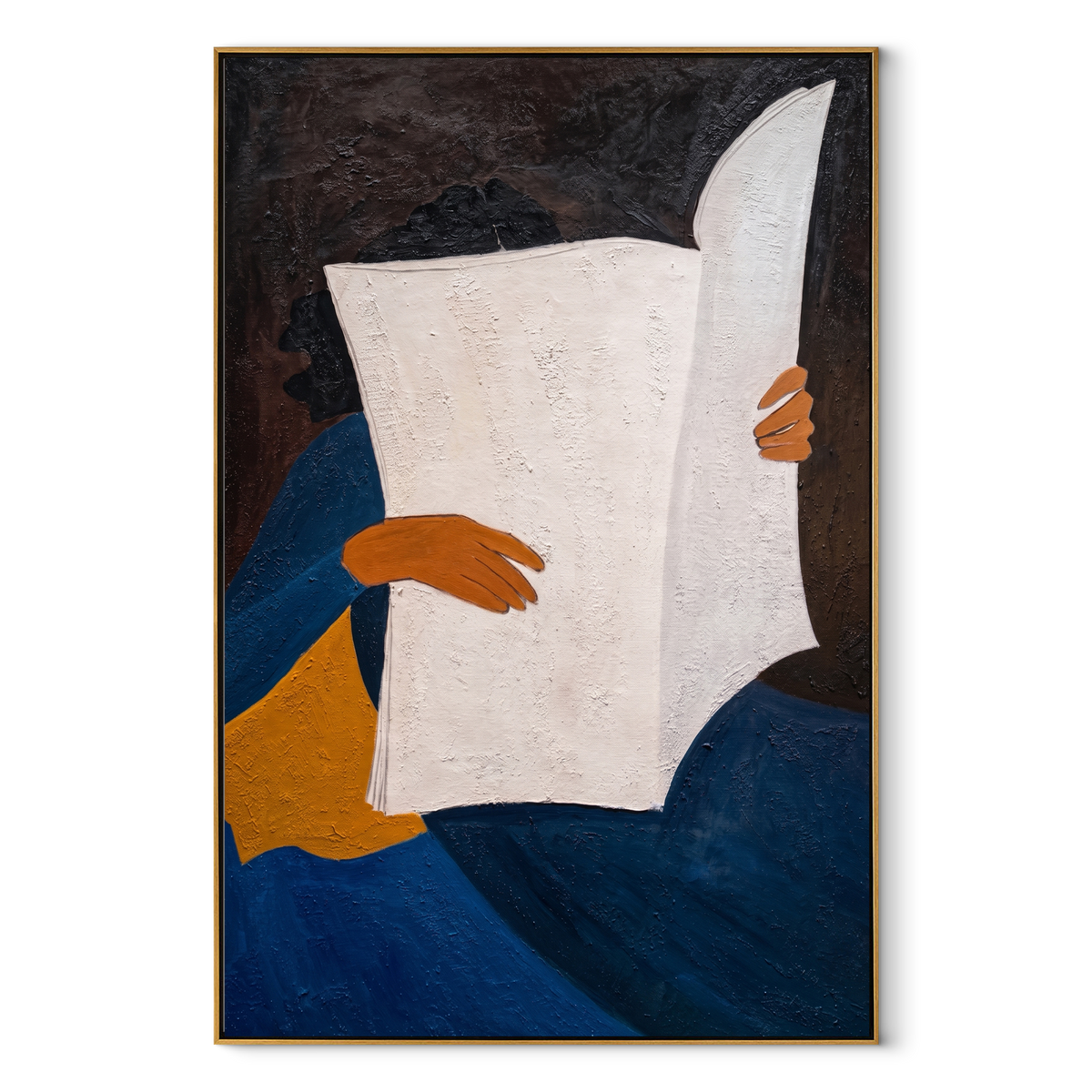 Open Pages Hide Face textured figurative painting, vertical canvas artwork
