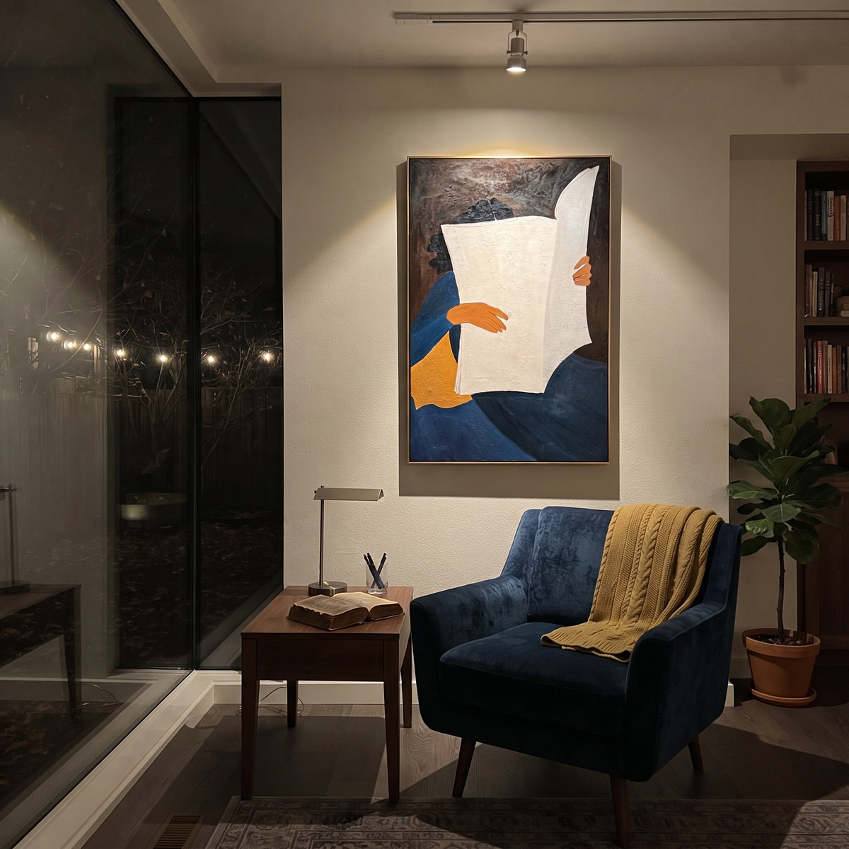 Open Pages Hide Face displayed as a Retro Modern room focal point