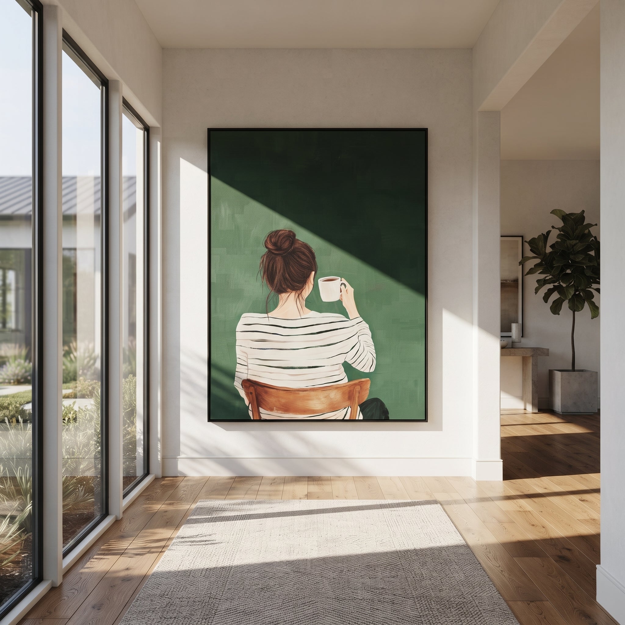 Coffee Faces Green Morning displayed in a warm contemporary interior