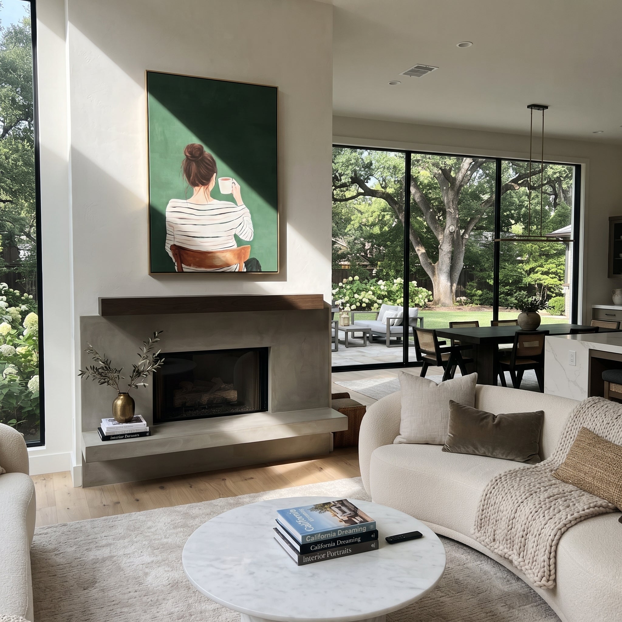 Coffee Faces Green Morning presented above a contemporary console