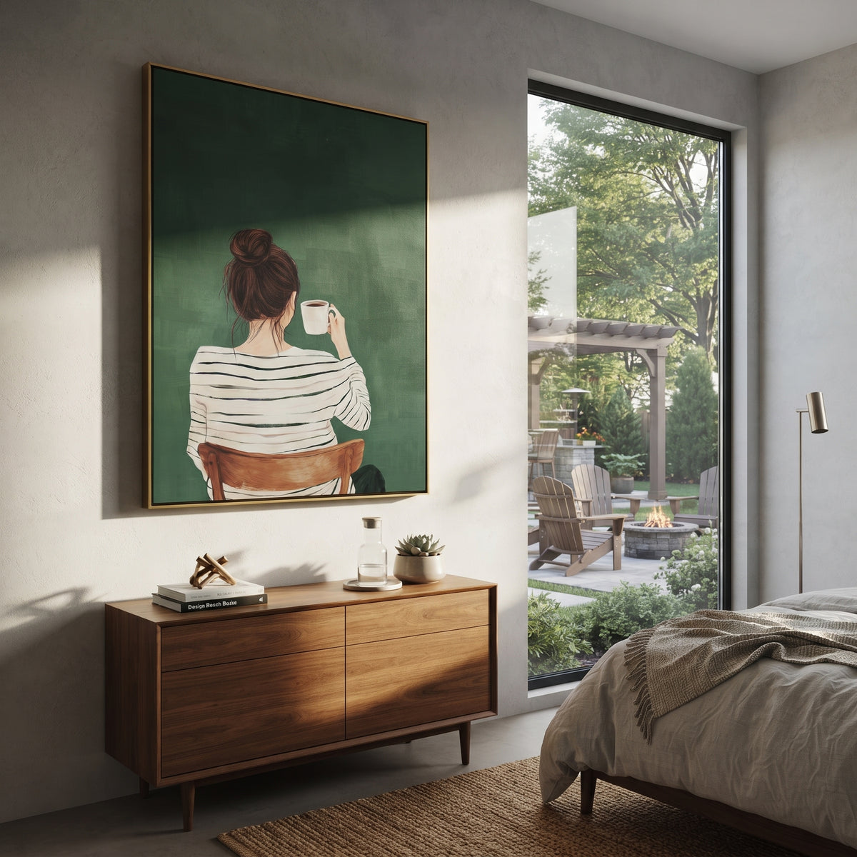 Coffee Faces Green Morning displayed as a Retro Modern room focal point