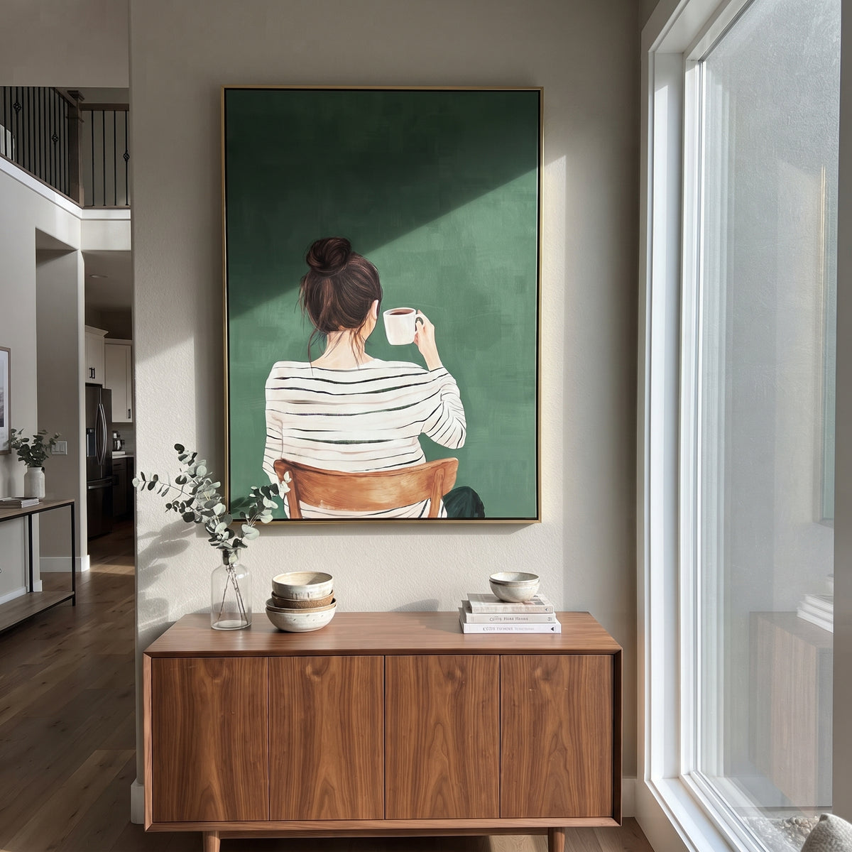 Coffee Faces Green Morning styled in a layered residential interior