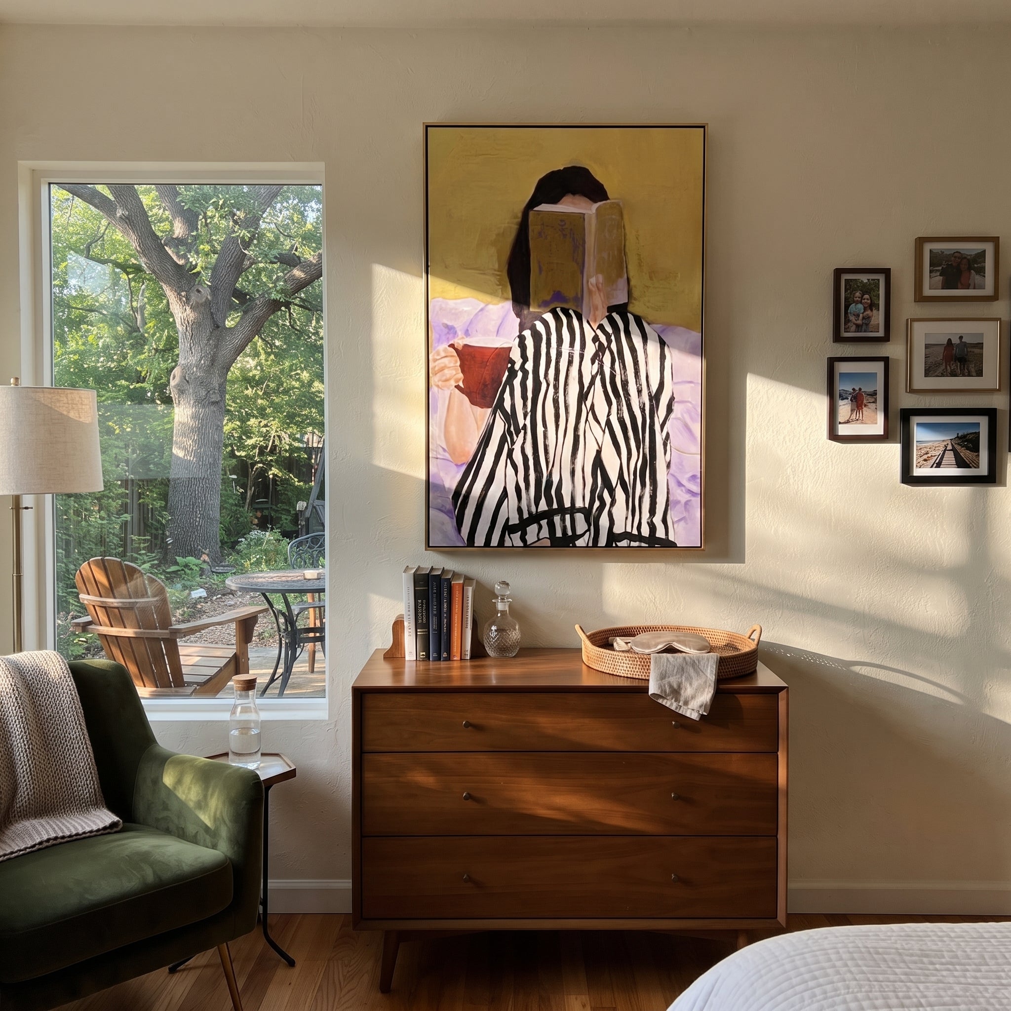 Stripes Turn Toward Mustard styled with neutral modern furnishings