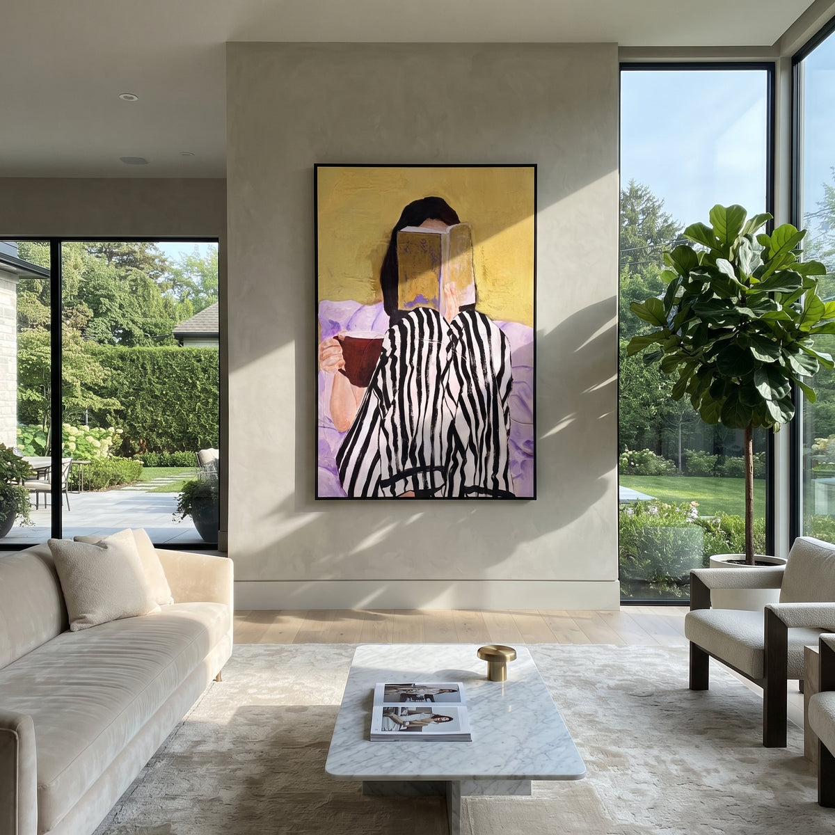 Stripes Turn Toward Mustard presented above a contemporary console