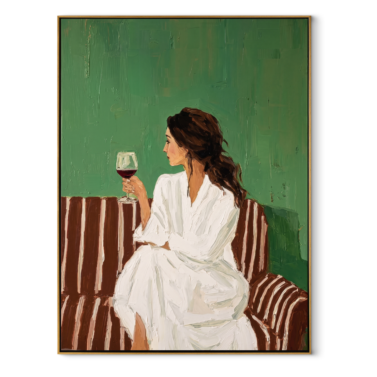 Cup Rests Above Stripes textured figurative painting, vertical canvas artwork