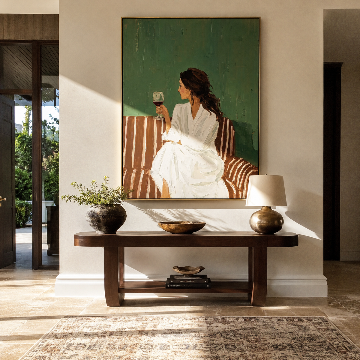 Cup Rests Above Stripes styled with neutral modern furnishings