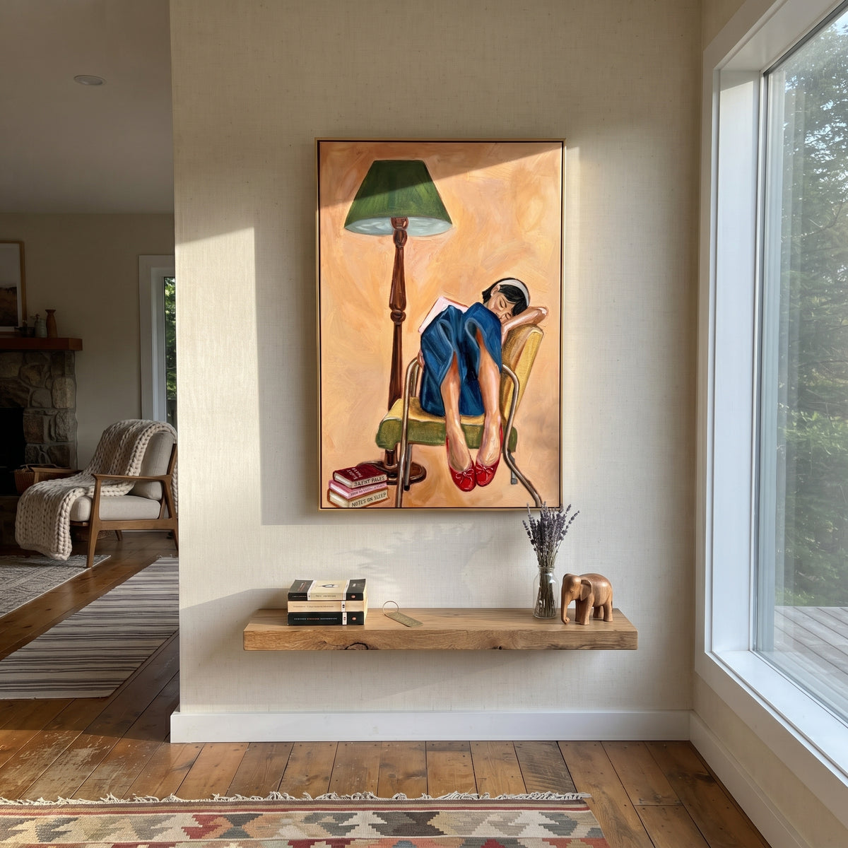 Lamp Watches Her Bend displayed in a warm contemporary interior