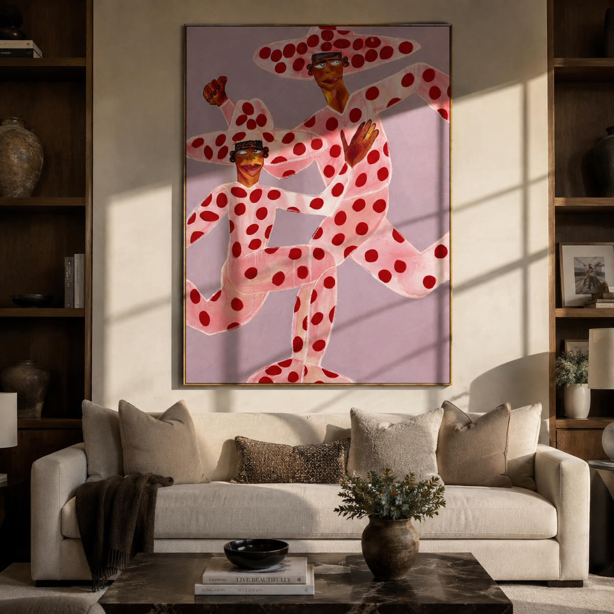 Scarlet Petals Climb Silence styled with neutral modern furnishings