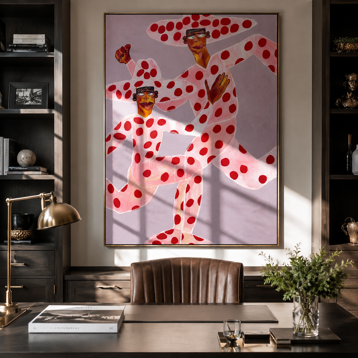 Scarlet Petals Climb Silence presented above a contemporary console