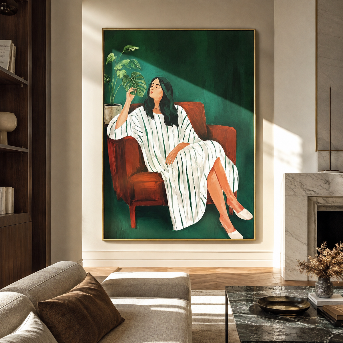 Green Afternoon Keeps Tea presented above a contemporary console