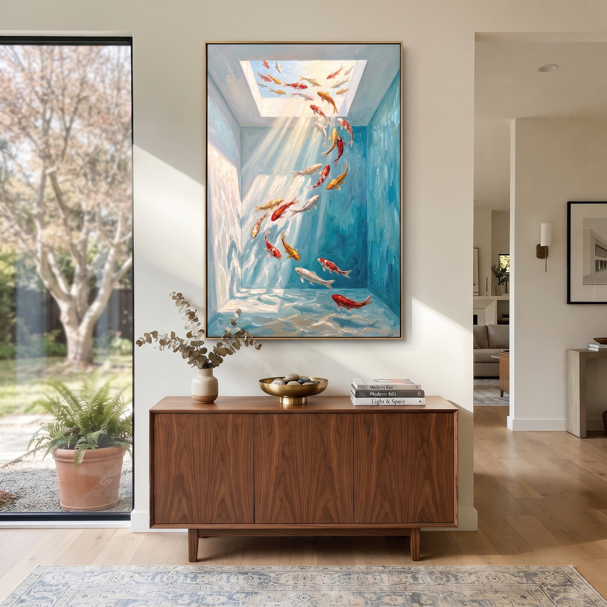 Blue Rain Breaks Color displayed as a Retro Modern room focal point