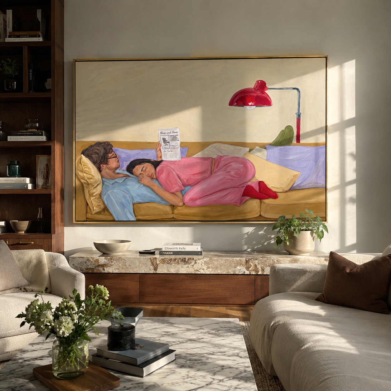 Pink Dress Keeps Company displayed in a warm contemporary interior