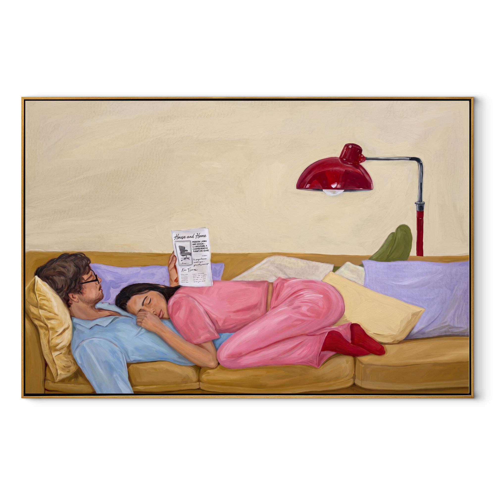 Pink Dress Keeps Company textured figurative painting, horizontal canvas artwork