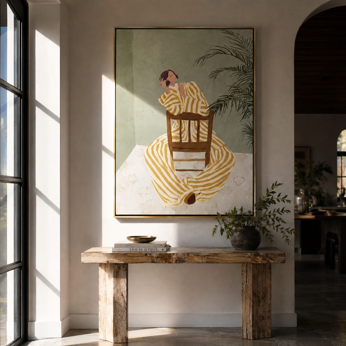 Striped Cup Greets Leaves styled with neutral modern furnishings