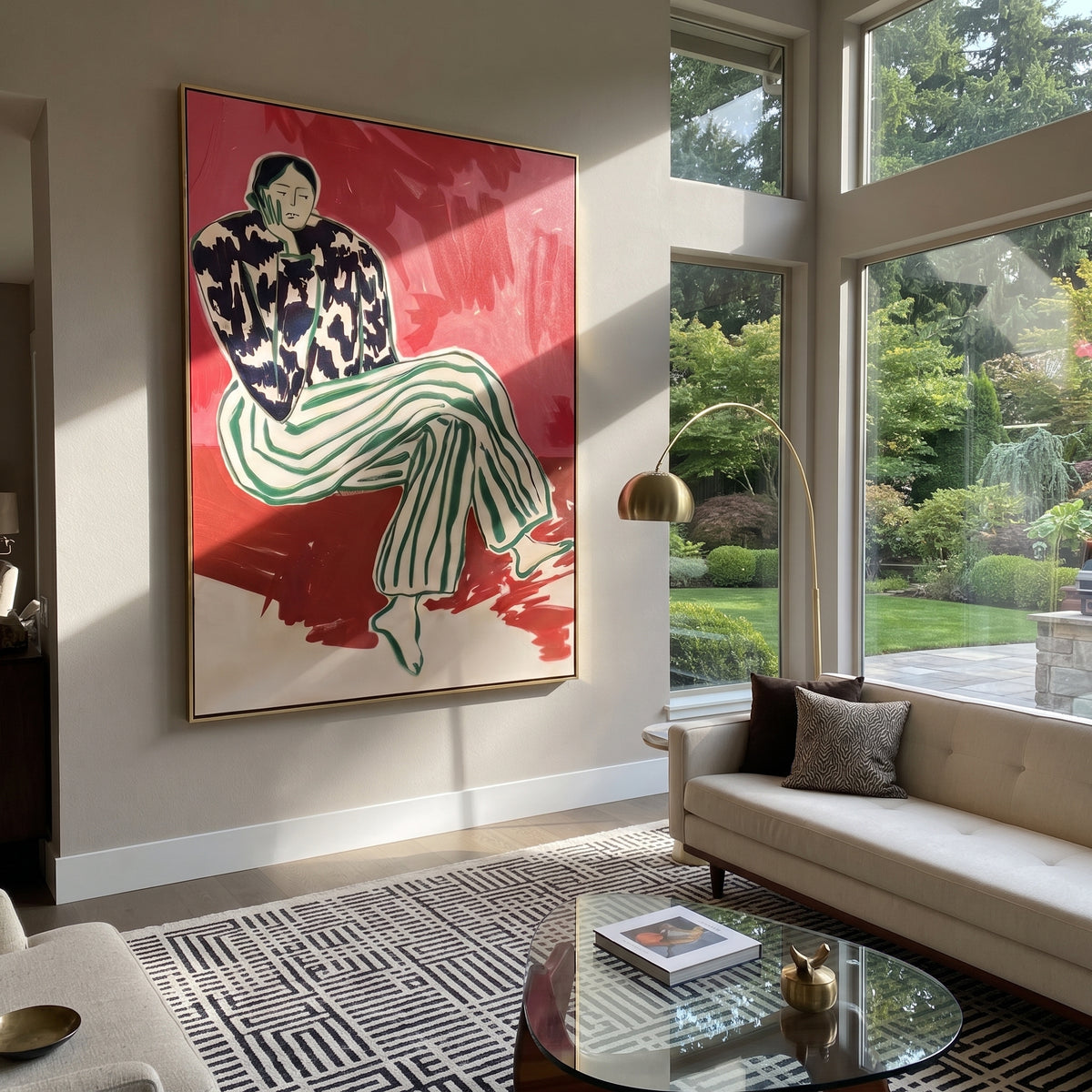 Checks Gather Around Her displayed in a warm contemporary interior