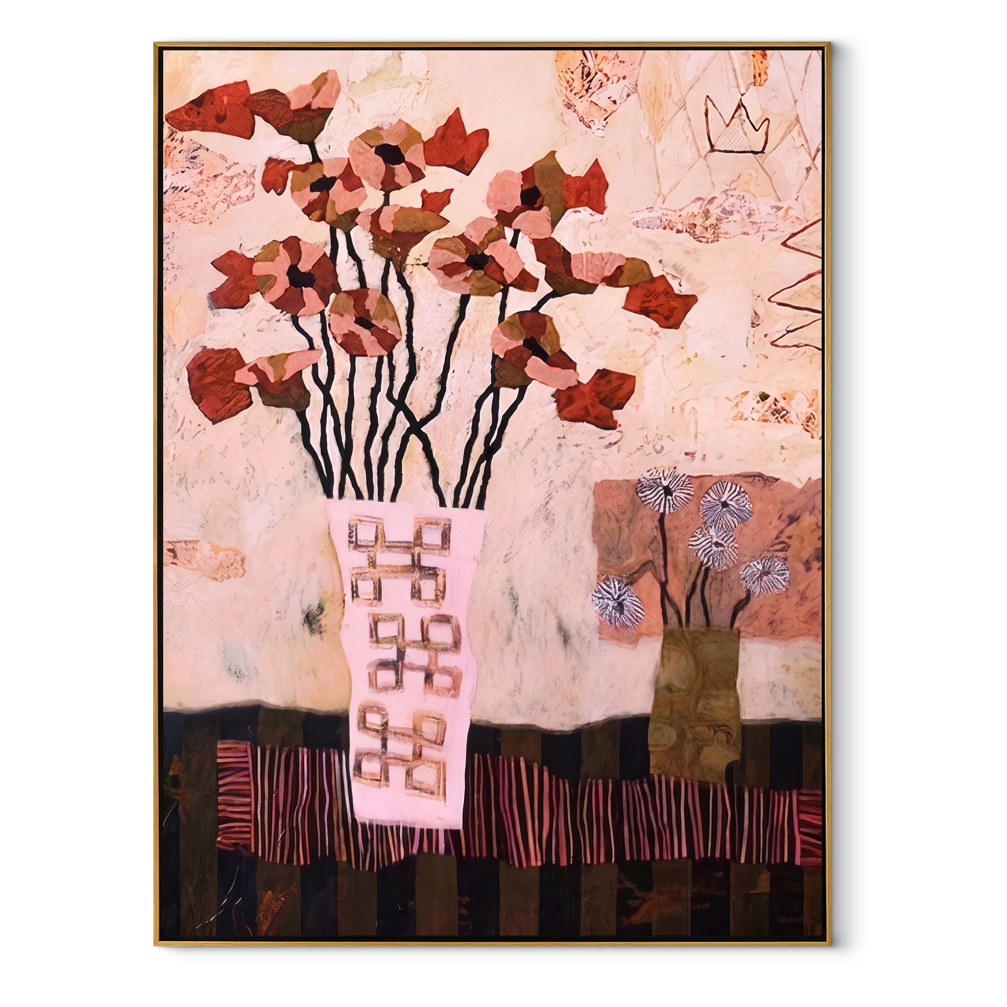 Orange Blossoms Fill Blocks textured figurative painting, vertical canvas artwork