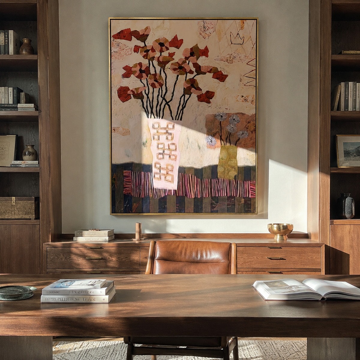 Orange Blossoms Fill Blocks styled in a layered residential interior