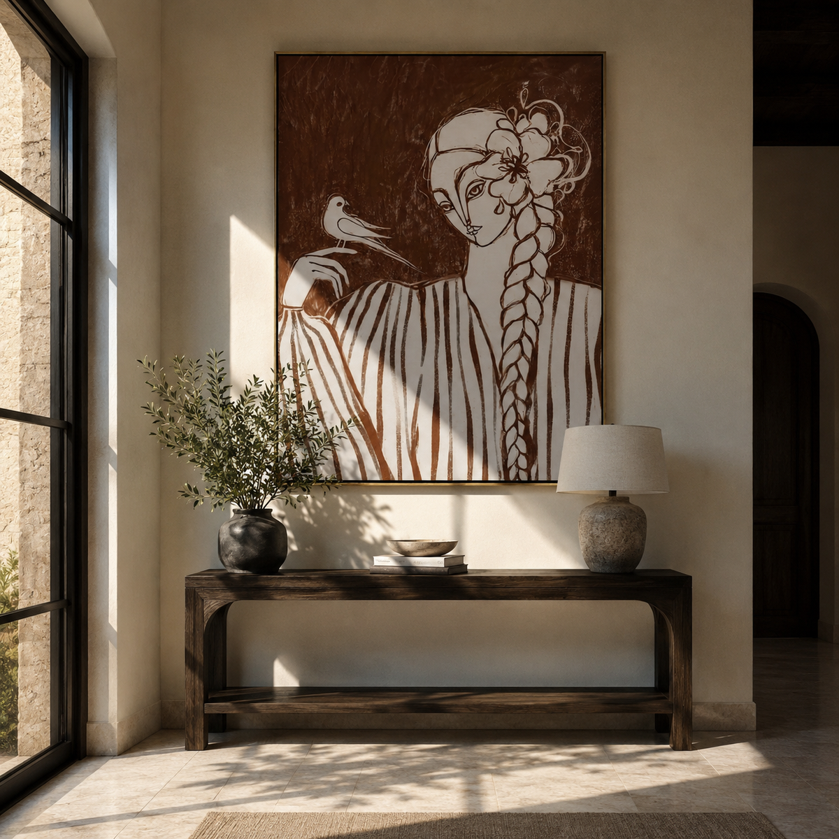 Floral Lines Find Stripes displayed in a warm contemporary interior